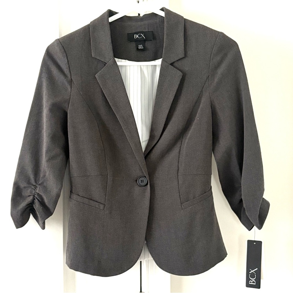 BCX Gray Blazer with Ruched Sleeves